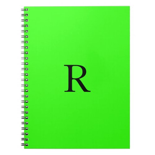 Monogram Initial Neon Green Solid Color Cool Notebook