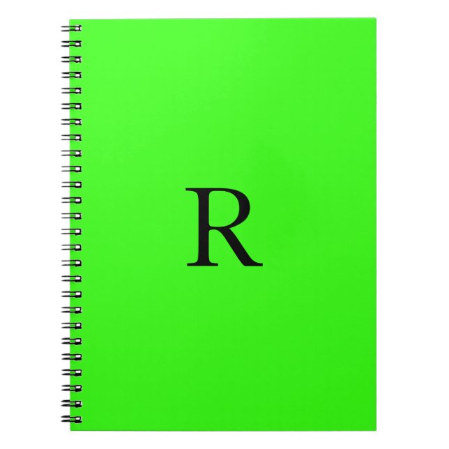 Monogram Initial Neon Green Solid Color Cool Notebook (Front)