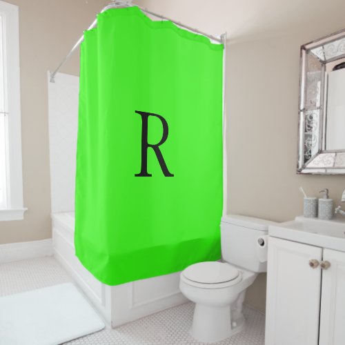 Monogram Initial Neon Green Solid Color Cool Shower Curtain