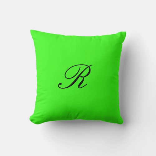 Monogram Initial Neon Green Solid Color Cool Throw Pillow