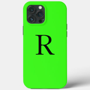 Monogram Initial Neon Green Solid Color Cute iPhone 13 Pro Max Case