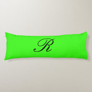 Monogram Initial Neon Green Solid Color Elegant Body Pillow
