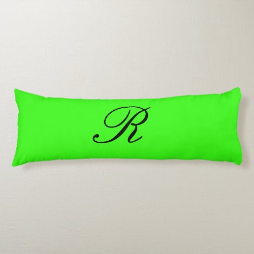 Monogram Initial Neon Green Solid Color Elegant Body Pillow