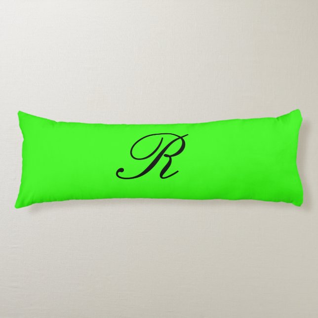 Monogram Initial Neon Green Solid Color Elegant Body Pillow (Front)