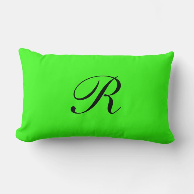 Monogram Initial Neon Green Solid Color Elegant Lumbar Pillow (Front)