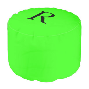 Monogram Initial Neon Green Solid Color Elegant Pouf