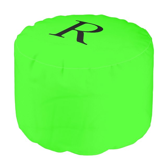 Monogram Initial Neon Green Solid Color Elegant Pouf (Angled Front)