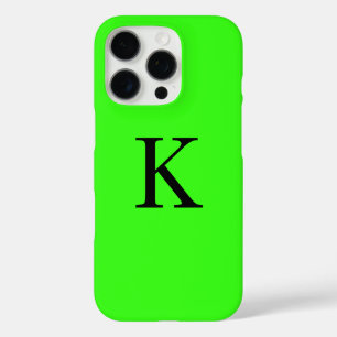 Monogram Initial Neon Green Solid Color Trendy iPhone 16 Pro Case