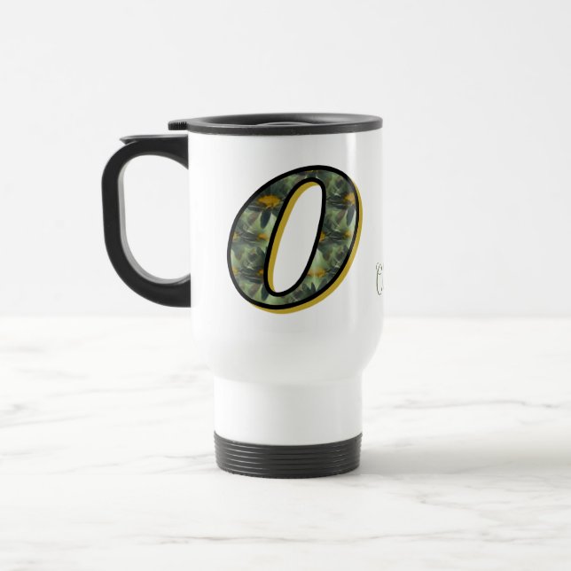 Monogram Initial O Daisies Floral Art Personalized Travel Mug (Left)