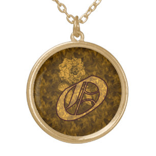 Monogram Initial O Elegant Peony Flower Gold Plated Necklace