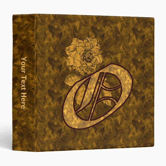 Monogram Initial O Gold Peony Personalized  Binder (Front/Spine)