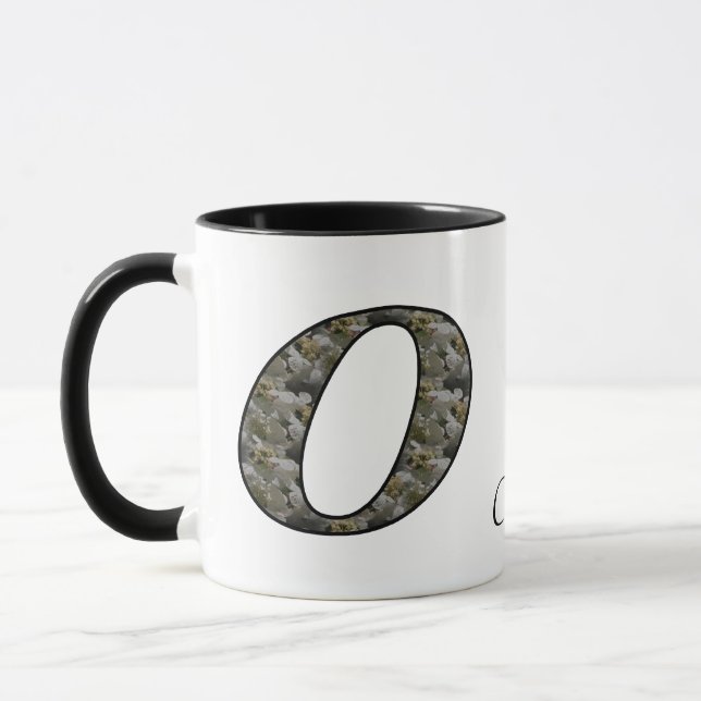 Monogram Initial O Hydrangea Flower Personalized Mug (Left)