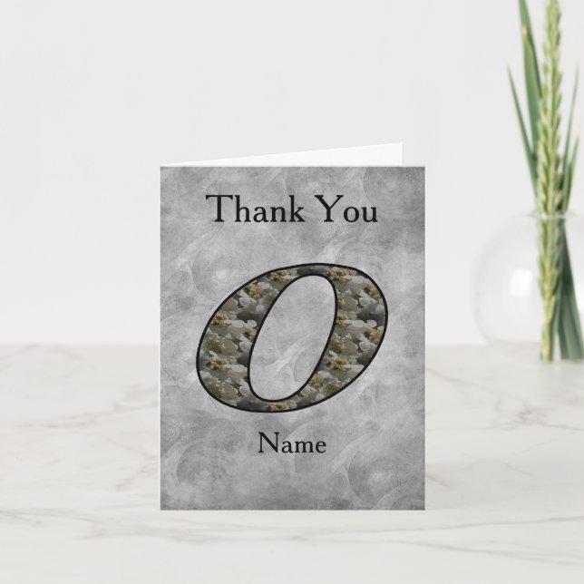 Monogram Initial O Hydrangea Flowers Personalized Letterpress Thank You Card (Front)