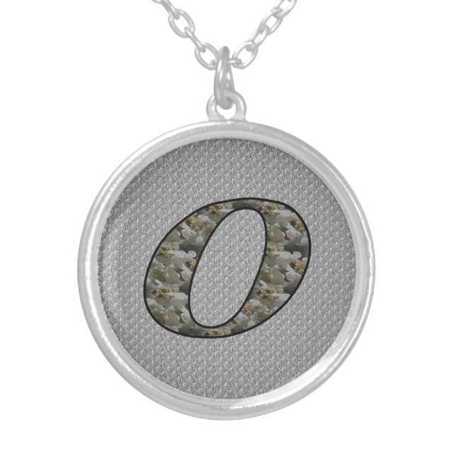 Monogram Initial O Hydrangea Flowers Silver Plated Necklace (Front)