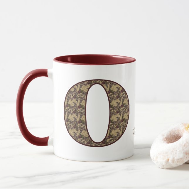 Monogram Initial O Vintage Floral Personalized Mug (With Donut)