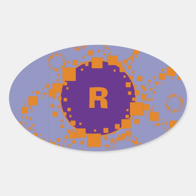 Monogram Initial Orange Purple Circle Squares Art Oval Sticker (Front)