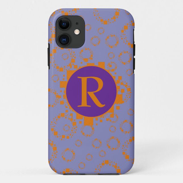 Monogram Initial Orange Purple Squares Circles Art Case-Mate iPhone Case (Back)