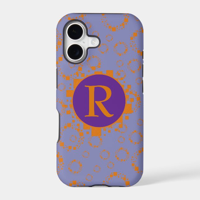 Monogram Initial Orange Purple Squares Circles Art Iphone Case (Back)
