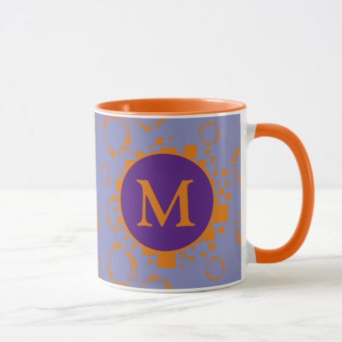 Monogram Initial Orange Purple Squares Circles  Mu Mug