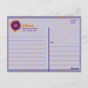 Monogram Initial Orange Purple Squares Circles  Postcard