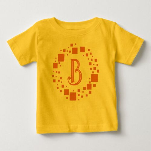 Monogram Initial Orange Square Circle Abstract Art Baby T_Shirt