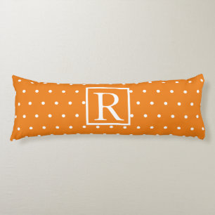 Monogram Initial Orange White Polka Dots Cute Body Pillow