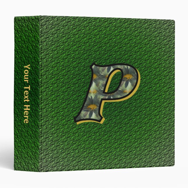 Monogram Initial P Daisies Art Personalized 3 Ring Binder (Front/Spine)