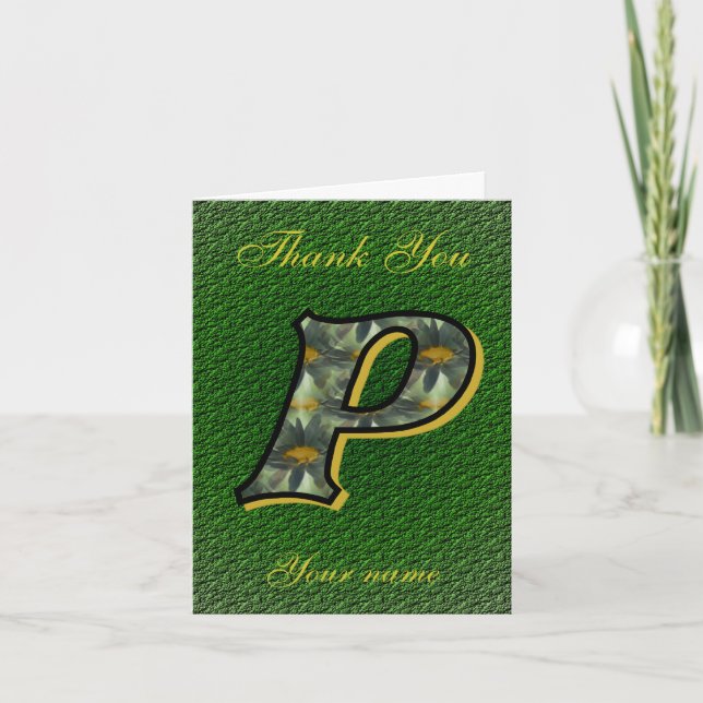 Monogram Initial P Daisies Art Personalized Letterpress Thank You Card (Front)