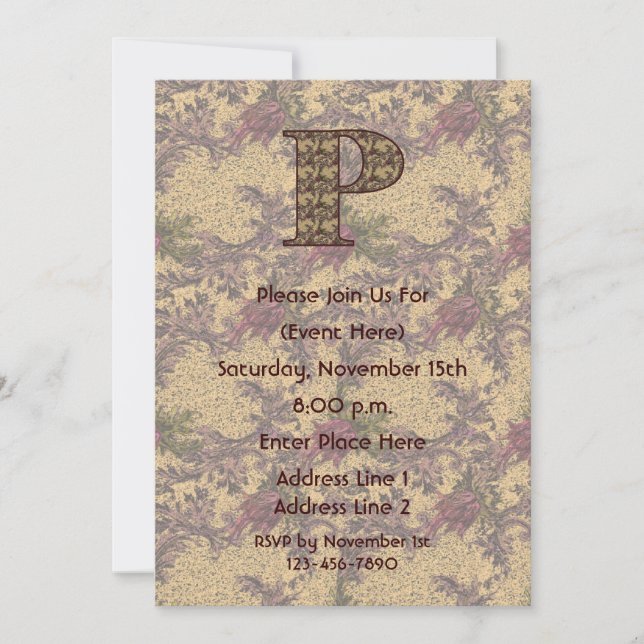 Monogram Initial P Elegant Floral Invite (Front)