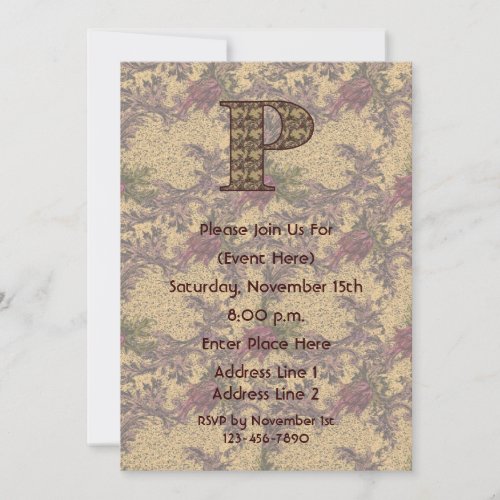 Monogram Initial P Elegant Floral Invite