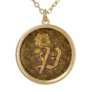 Monogram Initial P Elegant Gold Peony Flower  Plated Necklace