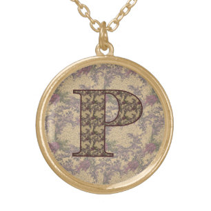 Monogram Initial P Elegant Vintage Floral Gold Plated Necklace