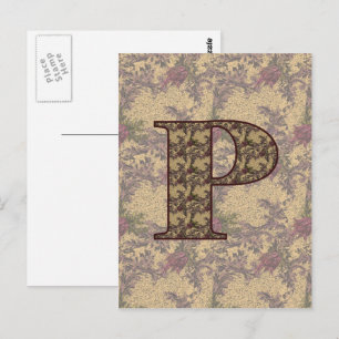Monogram Initial P Elegant Vintage Floral  Postcard