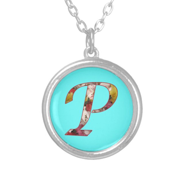 Monogram Initial P Floral Design Necklace (Front)