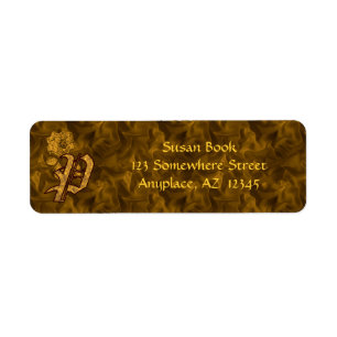 Monogram Initial P Gold Peony Return Address Label