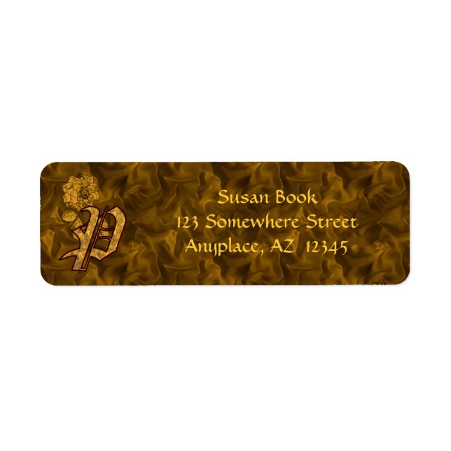 Monogram Initial P Gold Peony Return Address  Label (Front)
