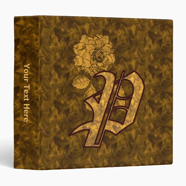 Monogram Initial P Gold Satin Peony Personalized Binder (Front/Spine)