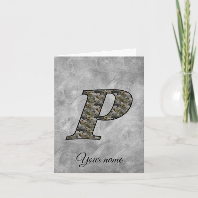 Monogram Initial P Hydrangea Flowers Personalized Note Card (Front)