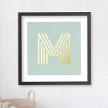 Monogram initial pale sea green background foil prints<br><div class="desc">Poster featuring your monogram initial in a fun,  retro display font on a pale sea green or custom color background.</div>