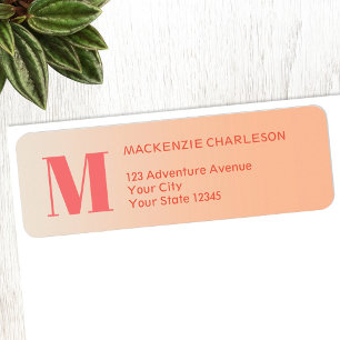 Monogram Initial Peach Gradient Return Address Label
