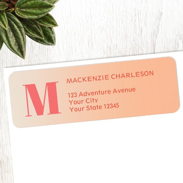 Monogram Initial Peach Gradient Return Address Label (Modern monogram peach gradient return address label)