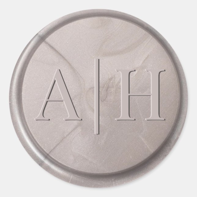 Monogram Initial Pearl Gray Wax Seal Sticker (Front)