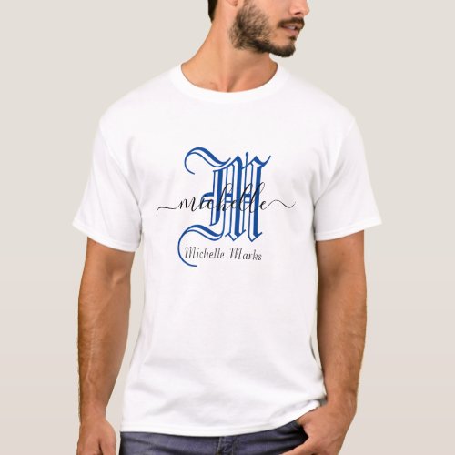 monogram initial personalized business name blue T_Shirt