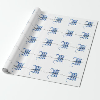 monogram initial personalized business name blue wrapping paper