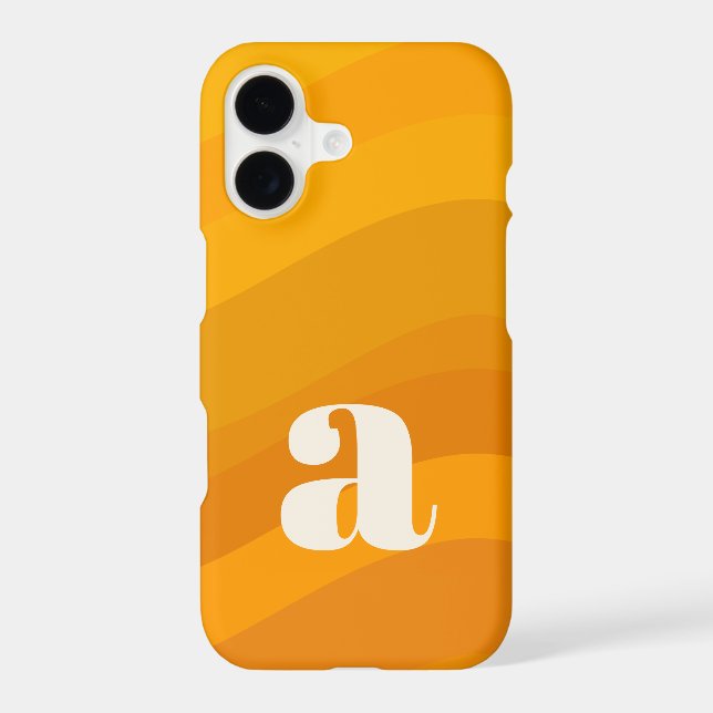 Monogram Initial Personalized Orange Wavy Stripes iPhone Case (Back)