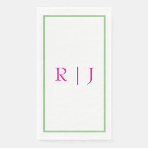 Monogram Initial Pink And Green Sage Green Wedding Paper Guest Towels