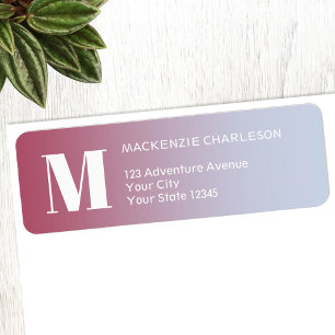 Monogram Initial Pink Blue Gradient Return Address Label