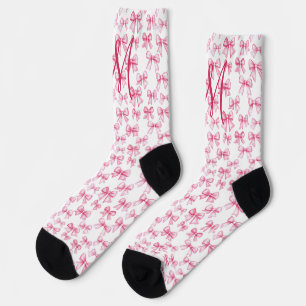 Monogram Initial Pink Bow Coquette Aesthetic Gift Socks