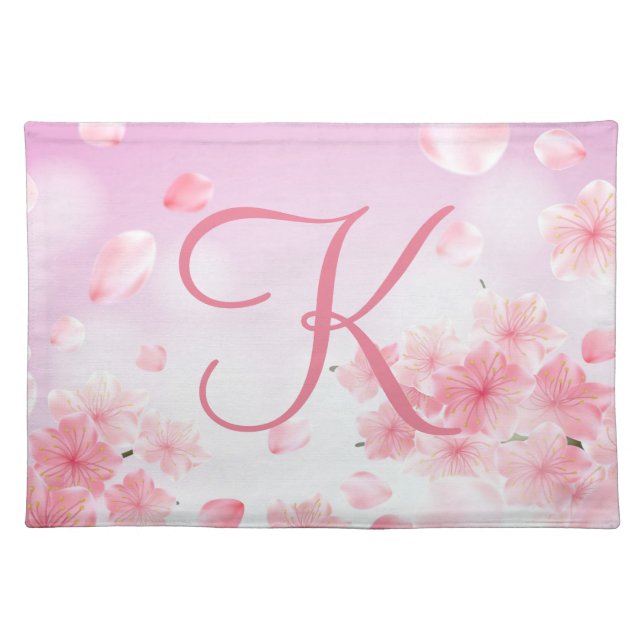 Monogram Initial Pink Floral Flowers Feminine  Cloth Placemat (Front)