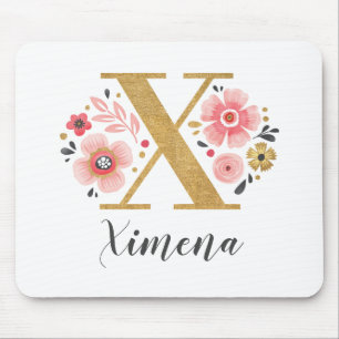 Monogram Initial Pink Girly Gold Letter Mouse Pad